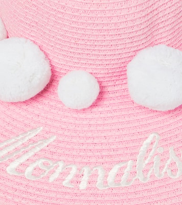 Pom pom embellished raffia hat | Monnalisa