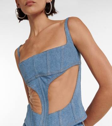 Top aus Denim und Mesh | Mugler