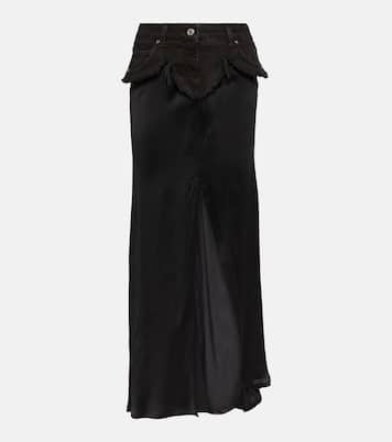 Denim-trimmed satin maxi skirt | Blumarine
