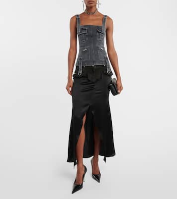 Denim-trimmed satin maxi skirt | Blumarine