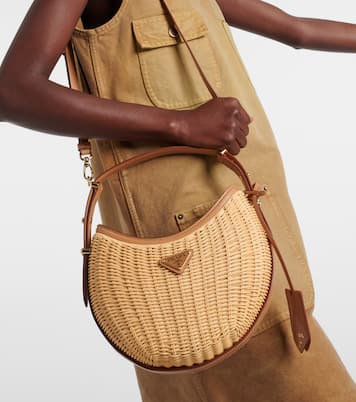 Arqué woven leather-trimmed shoulder bag | Prada