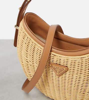 Arqué woven leather-trimmed shoulder bag | Prada