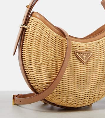 Arqué woven leather-trimmed shoulder bag | Prada