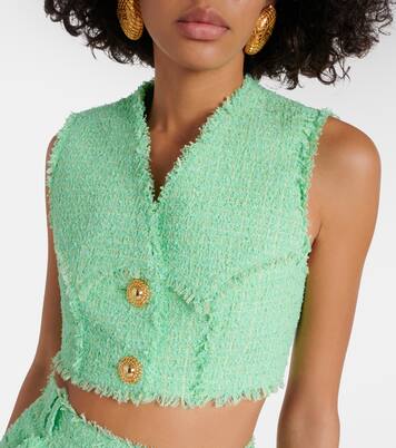 Cropped-Top aus Tweed | Balmain