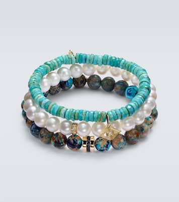 Set aus drei Armbändern mit 14kt Gelbgold und Edelsteinen | Sydney Evan