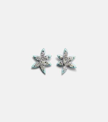 Orecchini Asymmetric Floral in oro bianco 18kt con smalto e diamanti | Kamyen