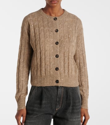 Cable-knit sequined cardigan | Brunello Cucinelli