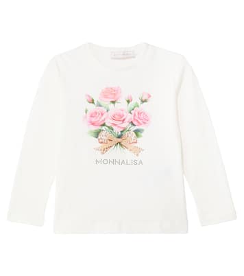 Logo floral cotton-blend jersey top | Monnalisa