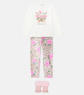 Logo floral cotton-blend jersey top | Monnalisa