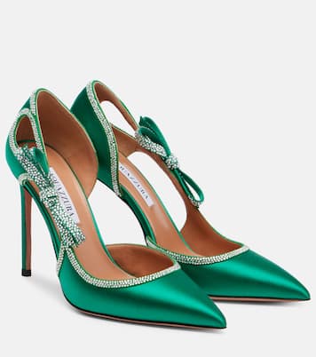 Soave Crystal 105 bow-detail satin pumps | Aquazzura