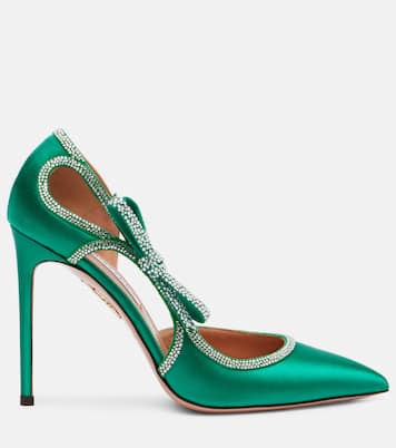 Soave Crystal 105 bow-detail satin pumps | Aquazzura