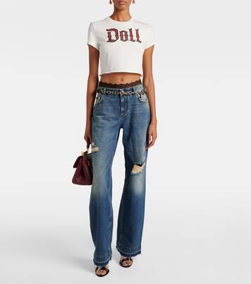 Printed cropped cotton jersey T-shirt | Dolce&Gabbana