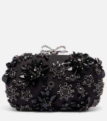 Crystal-embellished floral satin clutch | Self-Portrait