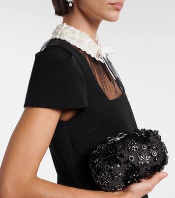Crystal-embellished floral satin clutch | Self-Portrait