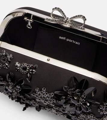 Crystal-embellished floral satin clutch | Self-Portrait