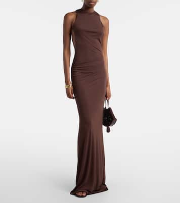 فستان سهرة مُزين بالخرز من الجيرسيه بظهر مكشوف Maha | De La Vali