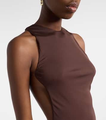 فستان سهرة مُزين بالخرز من الجيرسيه بظهر مكشوف Maha | De La Vali