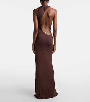 فستان سهرة مُزين بالخرز من الجيرسيه بظهر مكشوف Maha | De La Vali