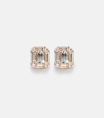 Shield Of Strength 14kt gold earrings with diamonds and aquamarine | Stone and Strand