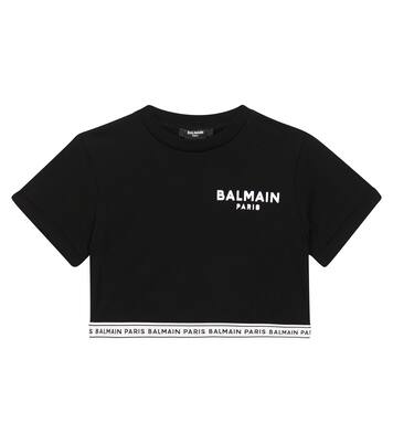 Logo cropped cotton jersey T-shirt | Balmain Kids