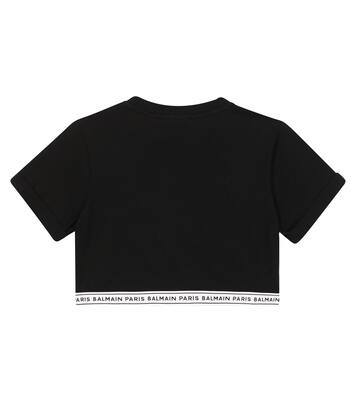 Logo cropped cotton jersey T-shirt | Balmain Kids