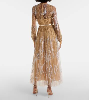 Robe midi brodée en tulle | Elie Saab