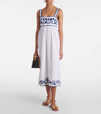 Robe midi brodée en coton et lin | Juliet Dunn