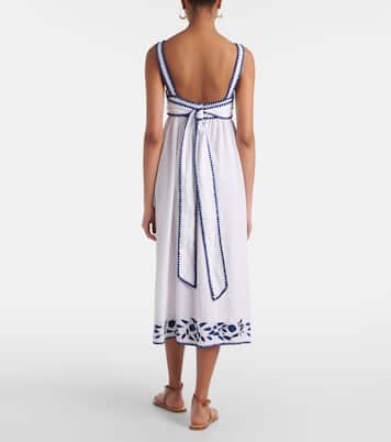 Robe midi brodée en coton et lin | Juliet Dunn