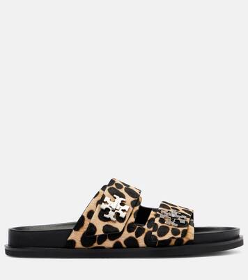 Turnlock leopard-print calf hair slides | Tory Burch