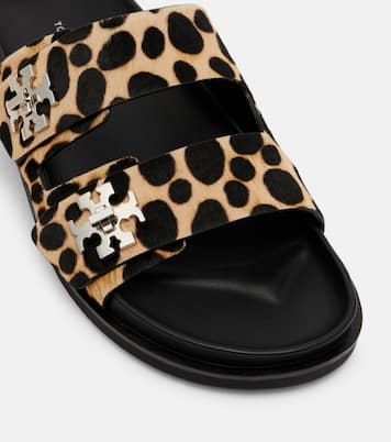 Turnlock leopard-print calf hair slides | Tory Burch