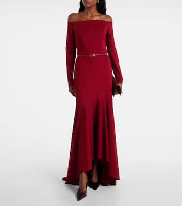 Belted off-shoulder jersey gown | Elie Saab