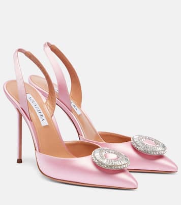 Crystal Hoop 105 satin slingback pumps | Aquazzura