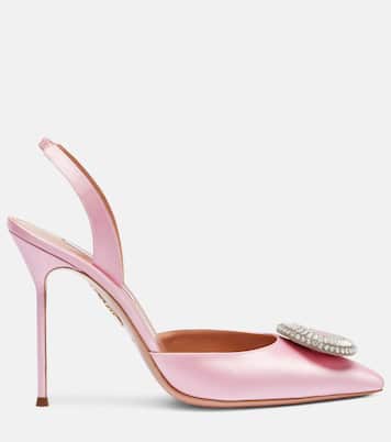 Crystal Hoop 105 satin slingback pumps | Aquazzura