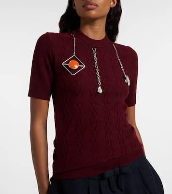 T-shirt en laine vierge à ornements | Prada