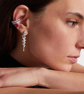 Einzelner Ohrring aus 18kt Weißgold (750/1000) mit Diamanten und Rubin | Yeprem