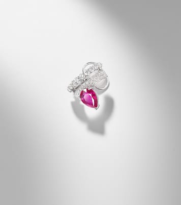 Einzelner Ohrring aus 18kt Weißgold (750/1000) mit Diamanten und Rubin | Yeprem