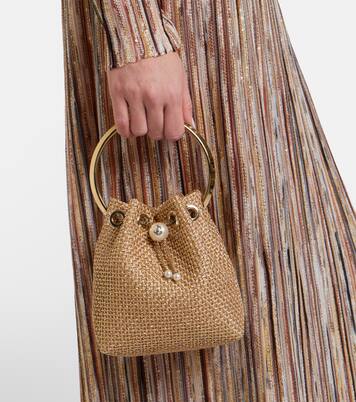 Bon Bon Small raffia-effect bucket bag | Jimmy Choo