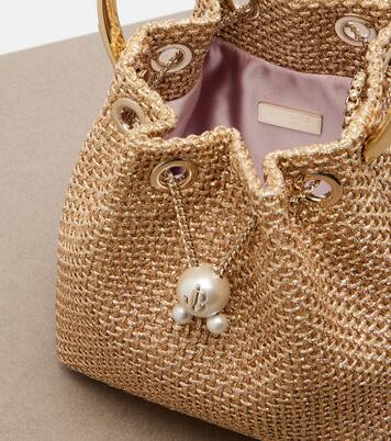 Bon Bon Small raffia-effect bucket bag | Jimmy Choo