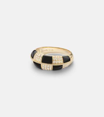 Alliance Damier 9kt gold ring with diamonds and onyx | Yvonne Léon