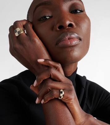 Alliance Damier 9kt gold ring with diamonds and onyx | Yvonne Léon