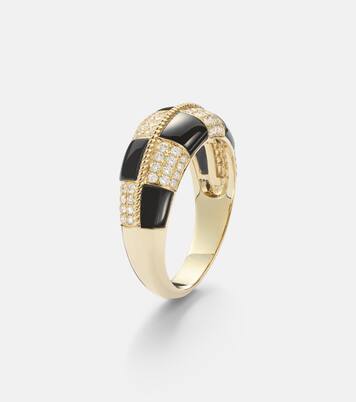 Alliance Damier 9kt gold ring with diamonds and onyx | Yvonne Léon
