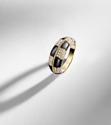 Alliance Damier 9kt gold ring with diamonds and onyx | Yvonne Léon