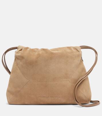 Mellow Small suede shoulder bag | Brunello Cucinelli