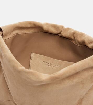 Mellow Small suede shoulder bag | Brunello Cucinelli