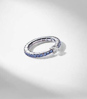 Stretchy 18kt white gold ring with diamond and sapphires | Bucherer Fine Jewellery