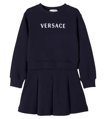Logo embroidered cotton jersey dress | Versace Kids