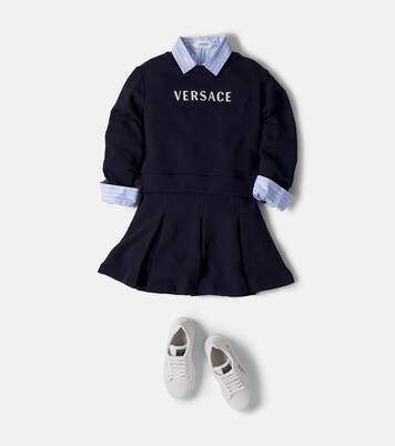 Logo embroidered cotton jersey dress | Versace Kids
