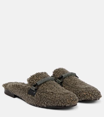Embellished shearling slippers | Brunello Cucinelli