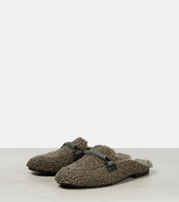 Embellished shearling slippers | Brunello Cucinelli