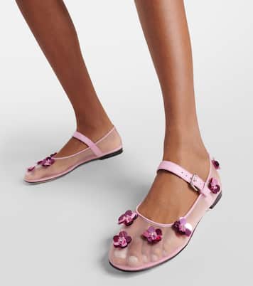 Sequined leather-trimmed Mary Jane flats | Mach & Mach